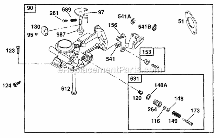 Carburetor Assy Diagram and Parts List for 090112-0002-99  Briggs and Stratton Engine